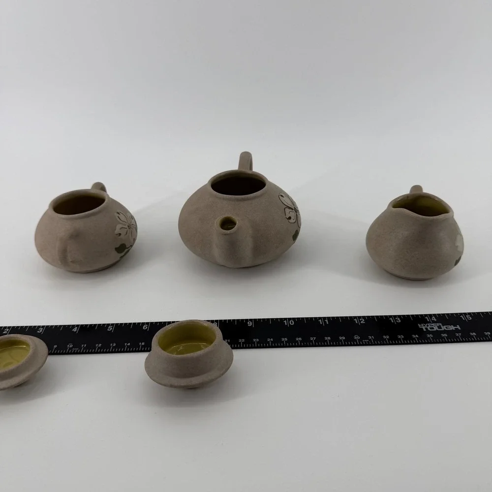 Pigeon River Pottery Creamer Sugar Teapot Set Dogwood Flower Handmade‎ 3pc VTG